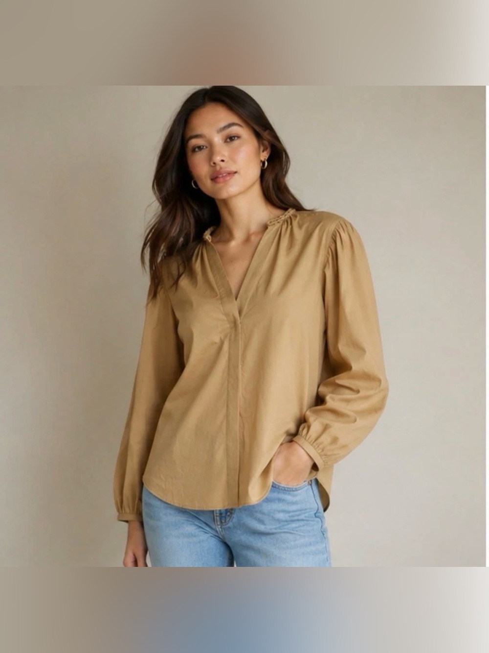 VINCE Braid Trim Cotton Blouse